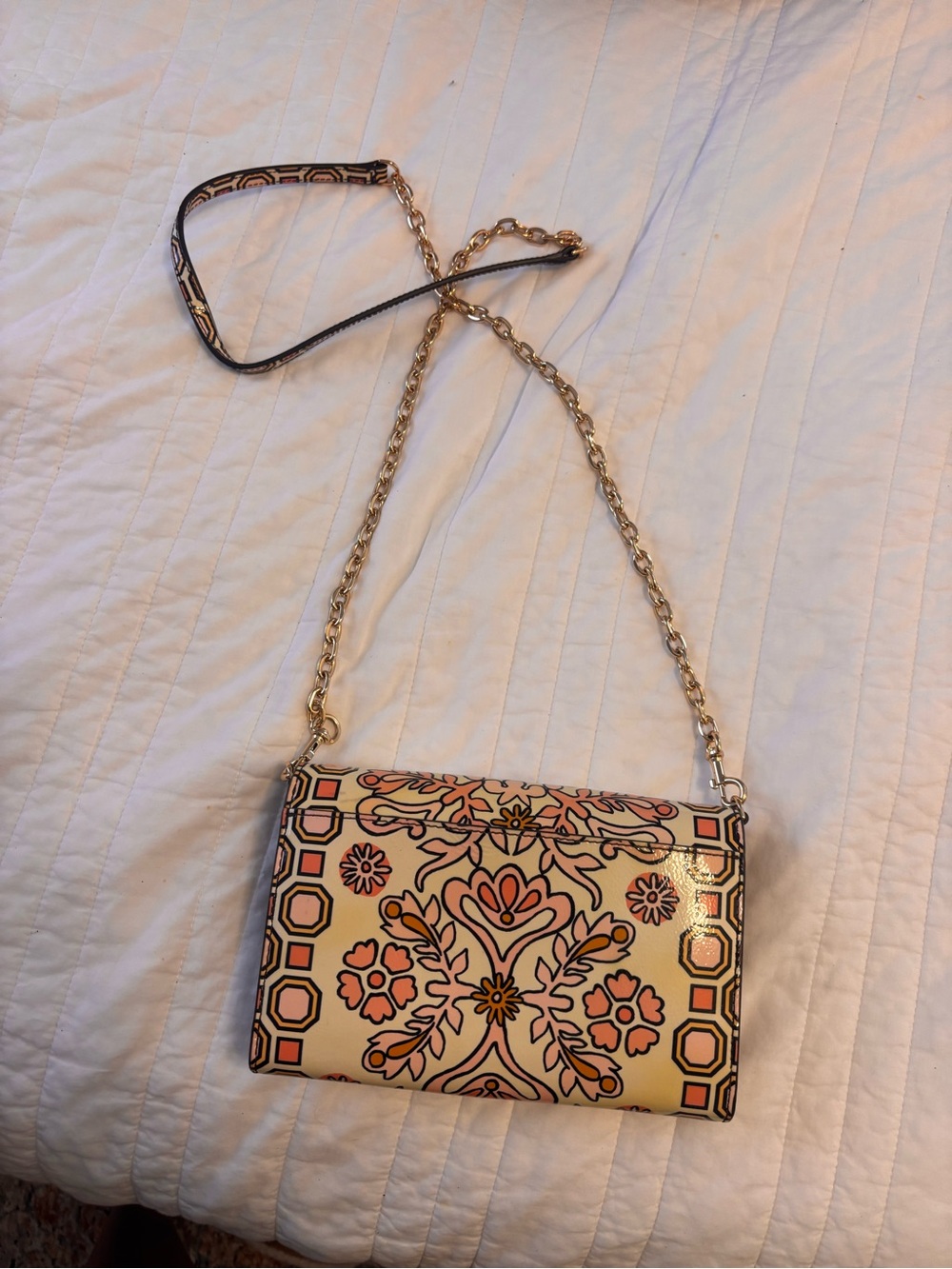 Tory Burch Cream Crossbody with Orange & Pink Floral Motif - Picture 3 of 4